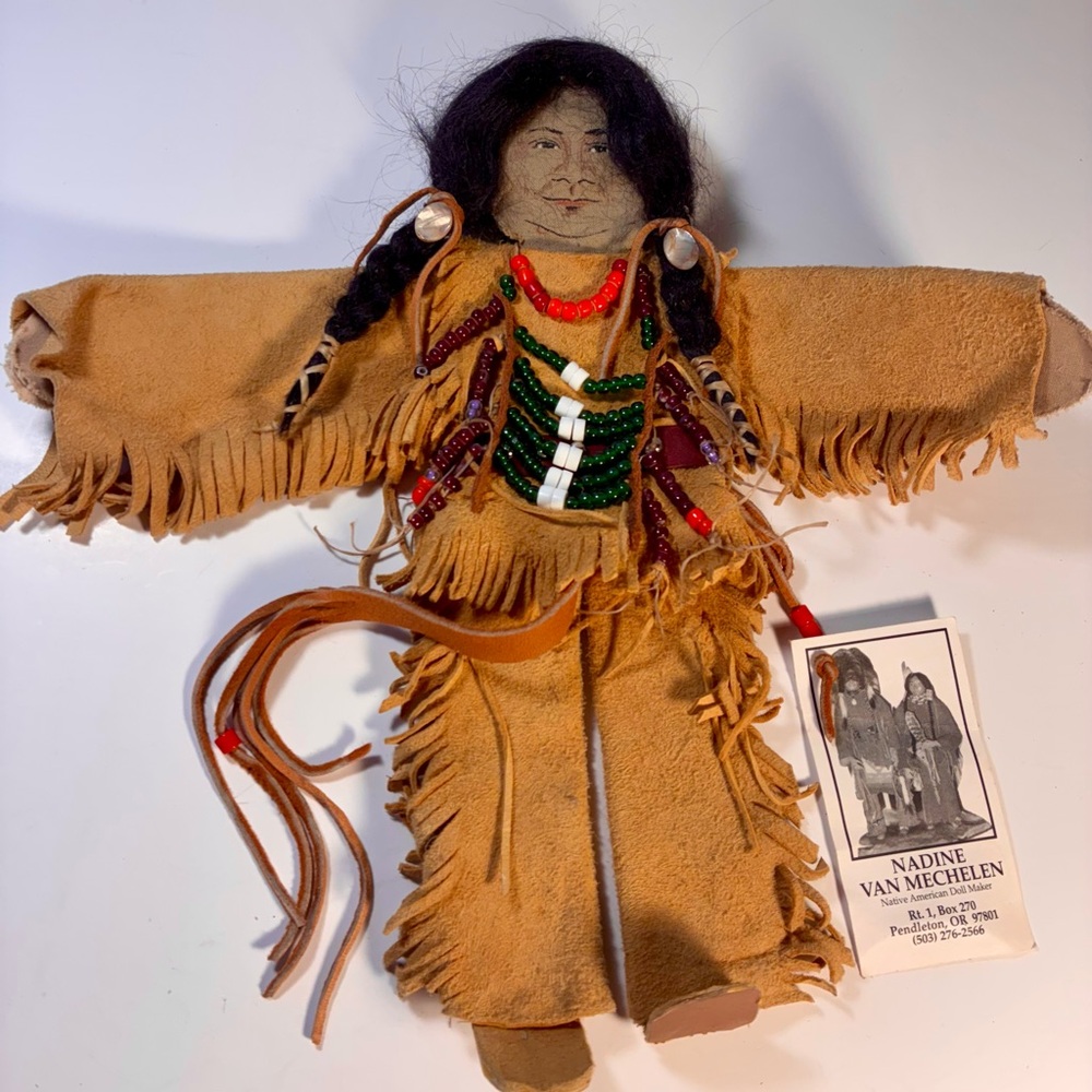 Rare Vintage Bead & Leather Doll Made By Nadine Van Mechelen